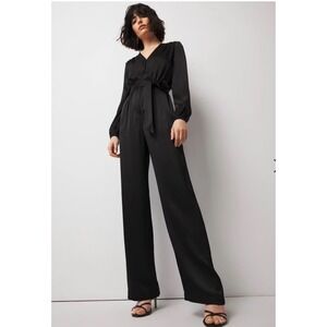 White House Black Market Jumpsuit sz 8 Black Satin Wide Leg minimalist cocktail